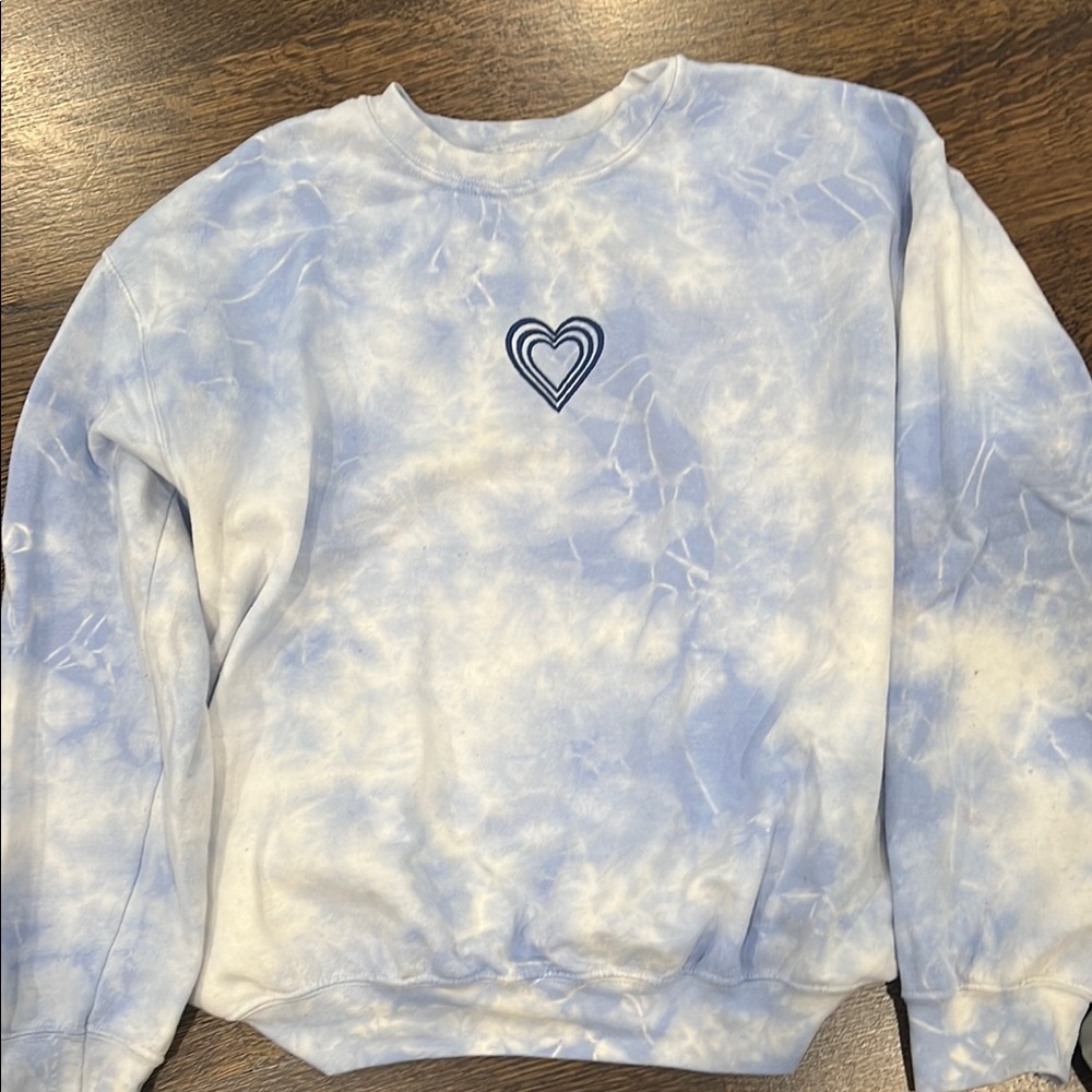 Blue Tie-Dye crewneck with Heart Design